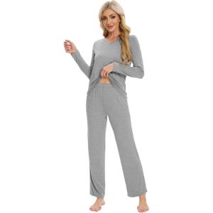 imageWiWi Womens Pajamas Set with Long Sleeve and Pants Soft Loungewear Comfortable Sleepwear Viscose from Bamboo SXXLHeather Grey