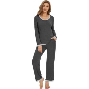 imageWiWi Womens Viscose from Bamboo Pajama Sets Soft Long Sleeves Top with Pants Loose 2 Pieces Loungewear Set SXXLAcharcoal Heather