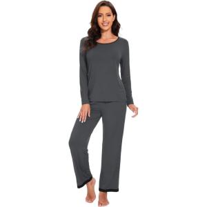 imageWiWi Womens Viscose from Bamboo Pajama Sets Soft Long Sleeves Top with Pants Loose 2 Pieces Loungewear Set SXXLBcharcoal