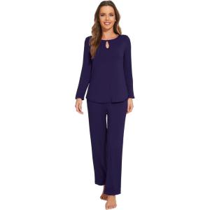 imageWiWi Womens Viscose from Bamboo Pajamas Set Soft Long Sleeve Tops and Pants Sleepwear Lightweight Pj Loungewear SXXLCnavy