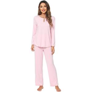 imageWiWi Womens Viscose from Bamboo Pajamas Set Soft Long Sleeve Tops and Pants Sleepwear Lightweight Pj Loungewear SXXLCpink