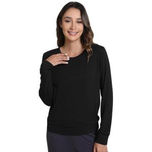 imageWiWi Womens Pajama Top Soft Long Sleeve Longewear Casual Crew Neck Basic Tee T Shirts Stretch Softwear SXXLBlack