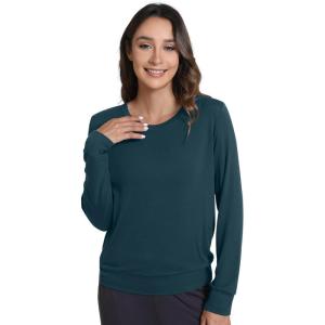 imageWiWi Womens Pajama Top Soft Long Sleeve Longewear Casual Crew Neck Basic Tee T Shirts Stretch Softwear SXXLDeep Teal