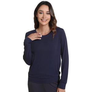 imageWiWi Womens Pajama Top Soft Long Sleeve Longewear Casual Crew Neck Basic Tee T Shirts Stretch Softwear SXXLNavy