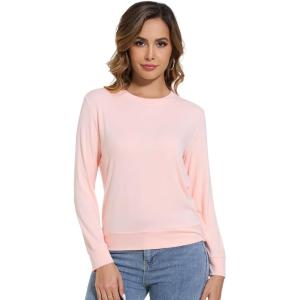imageWiWi Womens Pajama Top Soft Long Sleeve Longewear Casual Crew Neck Basic Tee T Shirts Stretch Softwear SXXLPink