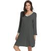 imageWiWi Bamboo Viscose Nightgowns for Women Soft Long Sleeve Nightgown Plus Size Sleep Shirt Pajama Gown Sleepwear S4XAcharcoal