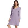 imageWiWi Bamboo Viscose Nightgowns for Women Soft Long Sleeve Nightgown Plus Size Sleep Shirt Pajama Gown Sleepwear S4XAviolet