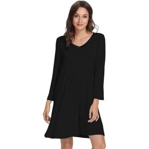 imageWiWi Bamboo Viscose Nightgowns for Women Soft Long Sleeve Nightgown Plus Size Sleep Shirt Pajama Gown Sleepwear S4XAblack