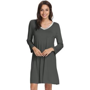imageWiWi Bamboo Viscose Nightgowns for Women Soft Long Sleeve Nightgown Plus Size Sleep Shirt Pajama Gown Sleepwear S4XAcharcoal