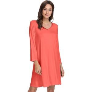 imageWiWi Bamboo Viscose Nightgowns for Women Soft Long Sleeve Nightgown Plus Size Sleep Shirt Pajama Gown Sleepwear S4XAcoral