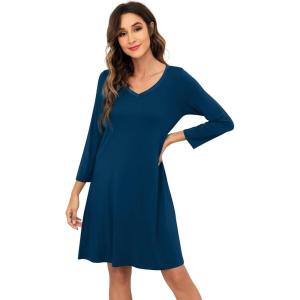 imageWiWi Bamboo Viscose Nightgowns for Women Soft Long Sleeve Nightgown Plus Size Sleep Shirt Pajama Gown Sleepwear S4XAink Blue
