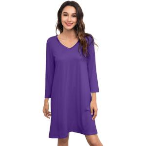 imageWiWi Bamboo Viscose Nightgowns for Women Soft Long Sleeve Nightgown Plus Size Sleep Shirt Pajama Gown Sleepwear S4XAlilac