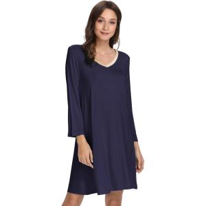 imageWiWi Bamboo Viscose Nightgowns for Women Soft Long Sleeve Nightgown Plus Size Sleep Shirt Pajama Gown Sleepwear S4XAnavy