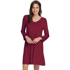 imageWiWi Bamboo Viscose Nightgowns for Women Soft Long Sleeve Nightgown Plus Size Sleep Shirt Pajama Gown Sleepwear S4XAwine