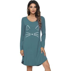 imageWiWi Bamboo Viscose Nightgowns for Women Soft Long Sleeve Nightgown Plus Size Sleep Shirt Pajama Gown Sleepwear S4XBvintage IndigoCat