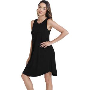 imageWiWi Tank Crew Neck Nightgown for Women Viscose from Bamboo Sleeveless Sleep Gowns Summer Sleepweer SXXLBlack