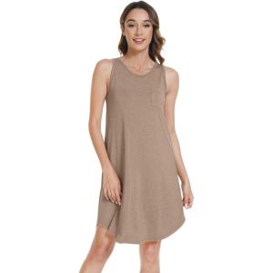 imageWiWi Tank Crew Neck Nightgown for Women Viscose from Bamboo Sleeveless Sleep Gowns Summer Sleepweer SXXLCamel