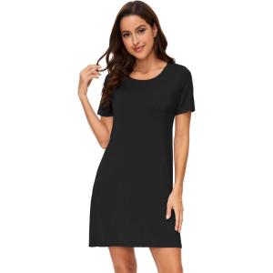 imageWiWi Womens Nightgowns Soft Nightgown Sleepwear Summer Viscose from Bamboo Nightshirt Pajama Night Shirts SXXLBblack