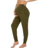 imageWiWi Womens Viscose from Bamboo Maternity Pants Soft Over The Belly Pregnancy Leggings High Waist Stretchy BottomsAdark Army Green