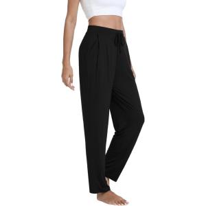 imageWiWi Pajama Pants for Women Soft Viscose from Bamboo Comfortable Pj Bottoms with Drawstring SXXLBlack