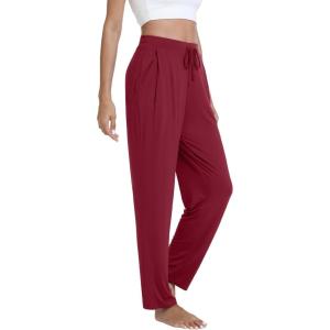 imageWiWi Pajama Pants for Women Soft Viscose from Bamboo Comfortable Pj Bottoms with Drawstring SXXLWine