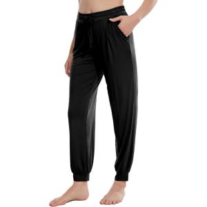 imageWiWi Pajama Pants for Women Viscose from Bamboo Lounge Bottoms with Pocket Sweatpants Joggers Night Pant SXXLBlack