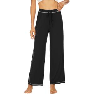 imageWiWi Pajama Pants for Women Wide Leg Long Bottoms Casual Loose Sweatpants High Waist Lounge Pajamas SXXLBlack