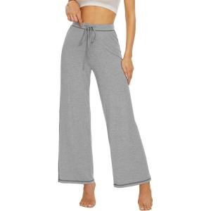 imageWiWi Pajama Pants for Women Wide Leg Long Bottoms Casual Loose Sweatpants High Waist Lounge Pajamas SXXLHeather Grey