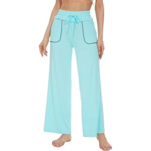 imageWiWi Womens Casual Loose Wide Leg Pajama Pants Palazzo Viscose from Bamboo Lounge Pant Long Yoga Sweatpants SXXLAqua