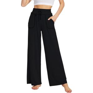 imageWiWi Womens Casual Loose Wide Leg Pajama Pants Palazzo Viscose from Bamboo Lounge Pant Long Yoga Sweatpants SXXLBlack
