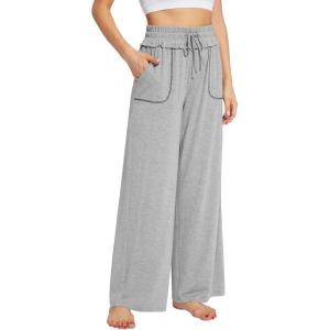 imageWiWi Womens Casual Loose Wide Leg Pajama Pants Palazzo Viscose from Bamboo Lounge Pant Long Yoga Sweatpants SXXLHeather Grey