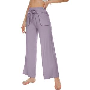 imageWiWi Womens Casual Loose Wide Leg Pajama Pants Palazzo Viscose from Bamboo Lounge Pant Long Yoga Sweatpants SXXLViolet