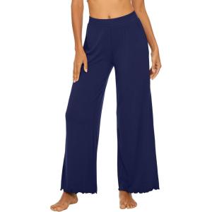 imageWiWi Womens Casual Wide Leg Palazzo Pants Comfy Lounge Pajama Bottoms Viscose from Bamboo Yoga Sweatpants SXXLBnavy