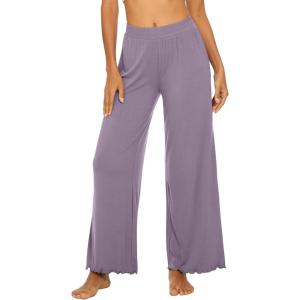 imageWiWi Womens Casual Wide Leg Palazzo Pants Comfy Lounge Pajama Bottoms Viscose from Bamboo Yoga Sweatpants SXXLBviolet