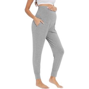 imageWiWi Womens Viscose from Bamboo Maternity Pants Soft Over The Belly Pregnancy Leggings High Waist Stretchy BottomsAheather Grey