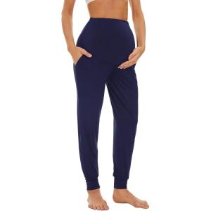 imageWiWi Womens Viscose from Bamboo Maternity Pants Soft Over The Belly Pregnancy Leggings High Waist Stretchy BottomsAnavy