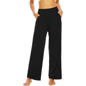 imageWiWi Womens Wide Leg Pajama Pants Casual Sleep Bottoms Palazzo Yoga Sweatpants Pant with Pockets Viscose from Bamboo SXXLBlack