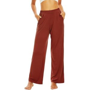 imageWiWi Womens Wide Leg Pajama Pants Casual Sleep Bottoms Palazzo Yoga Sweatpants Pant with Pockets Viscose from Bamboo SXXLBrickred