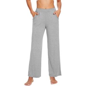 imageWiWi Womens Wide Leg Pajama Pants Casual Sleep Bottoms Palazzo Yoga Sweatpants Pant with Pockets Viscose from Bamboo SXXLHeather Grey