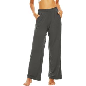 imageWiWi Womens Wide Leg Pajama Pants Casual Sleep Bottoms Palazzo Yoga Sweatpants Pant with Pockets Viscose from Bamboo SXXLIron Grey