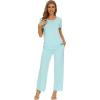 imageWiWi Bamboo Viscose Pajamas for Women Soft Comfy Loungewear Short Sleeve Tops and Long Pants Sleepwear Pjs SXXLAaqua