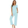 imageWiWi Bamboo Viscose Pajamas for Women Soft Comfy Loungewear Short Sleeve Tops and Long Pants Sleepwear Pjs SXXLAaqua