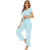 imageWiWi Bamboo Viscose Pajamas for Women Soft Comfy Loungewear Short Sleeve Tops and Long Pants Sleepwear Pjs SXXLAaqua