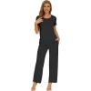 imageWiWi Bamboo Viscose Pajamas for Women Soft Comfy Loungewear Short Sleeve Tops and Long Pants Sleepwear Pjs SXXLAblack