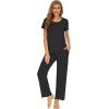 imageWiWi Bamboo Viscose Pajamas for Women Soft Comfy Loungewear Short Sleeve Tops and Long Pants Sleepwear Pjs SXXLAblack