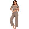 imageWiWi Bamboo Viscose Pajamas for Women Soft Comfy Loungewear Short Sleeve Tops and Long Pants Sleepwear Pjs SXXLAcamel