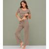 imageWiWi Bamboo Viscose Pajamas for Women Soft Comfy Loungewear Short Sleeve Tops and Long Pants Sleepwear Pjs SXXLAcamel