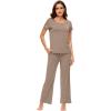 imageWiWi Bamboo Viscose Pajamas for Women Soft Comfy Loungewear Short Sleeve Tops and Long Pants Sleepwear Pjs SXXLAcamel