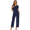 imageWiWi Bamboo Viscose Pajamas for Women Soft Comfy Loungewear Short Sleeve Tops and Long Pants Sleepwear Pjs SXXLAnavy