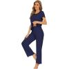 imageWiWi Bamboo Viscose Pajamas for Women Soft Comfy Loungewear Short Sleeve Tops and Long Pants Sleepwear Pjs SXXLAnavy